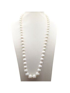 Vintage Lucite Graduated Strand Necklace with White Beads and Metallic Spacers